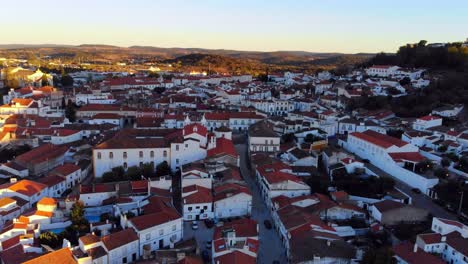 Drone-shot-of-a-village-with-white-houses-in-Alentejo,-Portugal