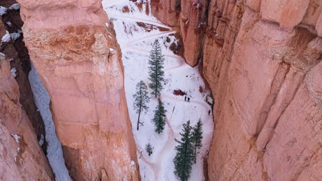 Gente-Caminando-En-La-Nieve-En-El-Parque-Nacional-Bryce-Canyon-En-Utah,-Estados-Unidos