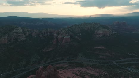 Panoramic-Aerial-View-Of-The-Grand-Canyon-During-Sunset-In-Sedona,-Arizona,-United-States