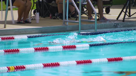 Young-Boy-Swimmer-During-Summer-Sports-Swim-Meet-In-Outdoor-Pool,-Siloam-Springs,-Arkansas,-USA