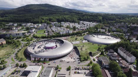 Modern-architecture-of-shopping-center-Shopping-Cite-in-Baden-Baden,-Germany,-aerial