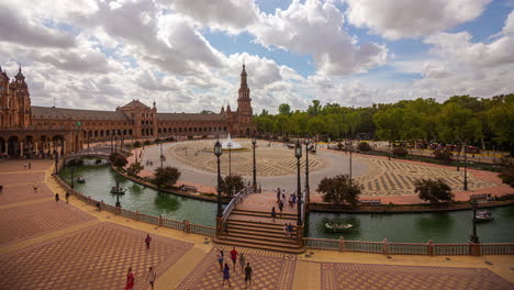 Plaza-De-España-En-Sevilla,-España-Timelapse-Diurno