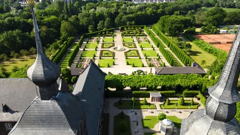 Kloster-Kamp,-Chappel,-Church,-history,-Kamp-Lintfort,-Park,-Nature,-Drone,-cinematic,-documentary,