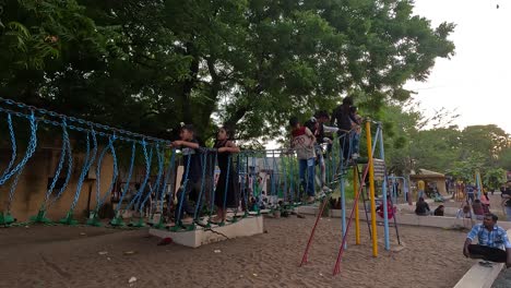 Many-children-are-having-fun-on-the-hanging-bridge