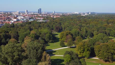Wonderful-aerial-top-view-flight-Monopteros-pavilion
English-Garden-Munich-Germany-Bavarian,-summer-sunny-blue-sky-day-23