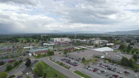 City-Landscape-of-Kalispell,-Montana-in-Summer---Aerial-Drone-View-with-Copy-Space
