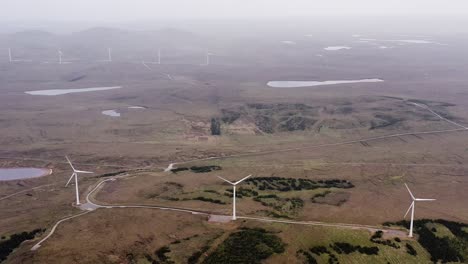 High-altitude-drone-shot-of-a-wind-farm-in-the-Scottish-Highlands
