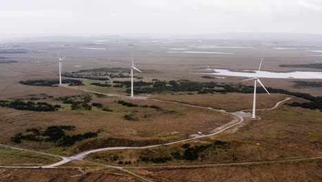 Wide-drone-shot-of-a-peatland-wind-farm-on-the-Outer-Hebrides-of-Scotland