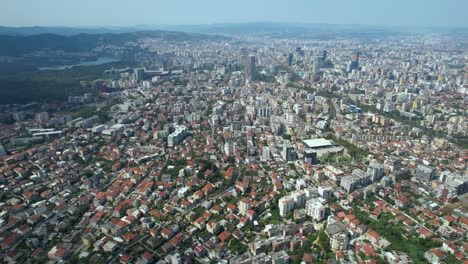 Downtown-Tirana-Neighborhood-Captured-by-a-Drone---Urban-Beauty-From-Above,-Bird's-Eye-View