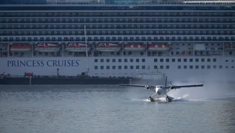 Twin-Otter-Seaplane-Takes-Off-Next-Princess-Cruises-Cruise-Ship-SLOMO