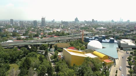 Drone-shot-getting-out-Papalote-Museo-del-niño-in-Mexico-City