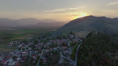 Panoramic-shot-of-Orchomenos-village-in-Greece-at-sunset