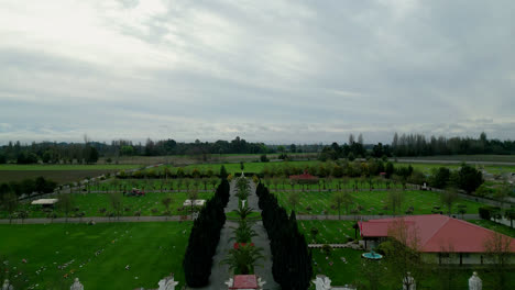 San-Javier-De-Loncomilla-Friedhof-Chile-Maule-Straßen-Fliegender-Blick-Von-Der-Drohne
