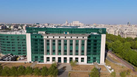 Aerial-View-Of-The-National-Library-Of-Romania-Surrounded-By-Bucharest's-Cityscape