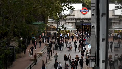 Walking-towards-Embankment-Station,-London,-United-Kingdom