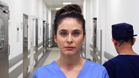 Time-lapse-view-of-female-doctor-on-the-corridor