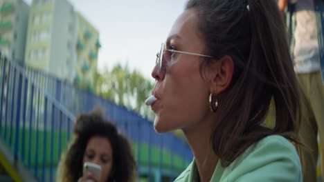 Close-up-video-of-woman-chewing-bubble-gum