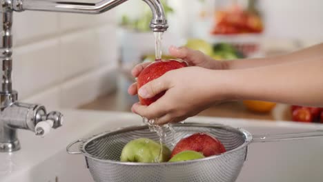 Handheld-view-of-woman-washing-seasonal-fresh-apples/Rzeszow/Poland