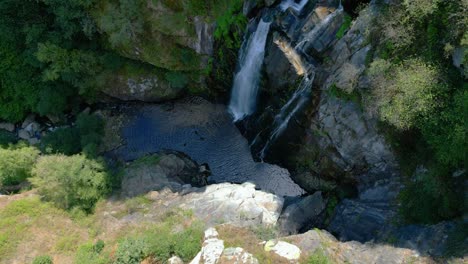 Aerial-Topdown-Of-Fervenza-do-Toxa-Waterfalls-In-Silleda,-Pontevedra,-Galicia-Spain
