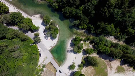 Idrijska-Bela-river,-stunning-swimming-spot-and-tourist-natural-attraction-in-Slovenia