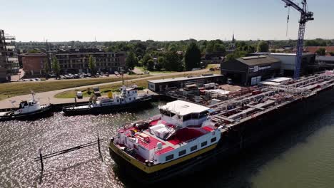 The-tanker,-Stolt-Donau-moored-at-Kampers-Shipyard,-Puttershoek