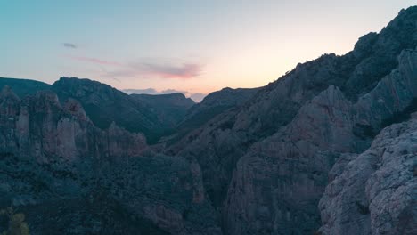 day-to-night-sunset-timelapse-of-rocky-formation-mountains-and-valley-in-Teruel,-Spain-timelapse-of-a-summer-night