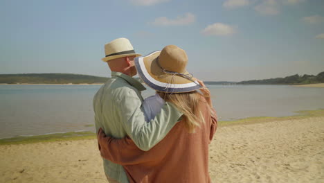 Happy-couple-embracing-on-beach