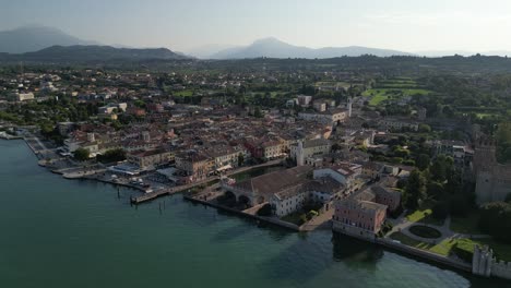 Aerial-view-of-gorgeous-Italian-city-sitting-on-the-water