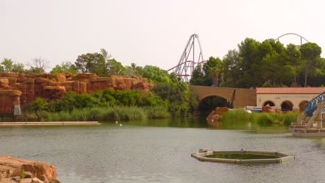 Tranquil-View-Of-Nature-At-Mediterrania-In-Port-Aventura-Amusement-Theme-Park-And-Resort-Near-Salou,-Costa-Dorada,-Spain