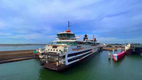 Exterior-of-Dutch-Dokter-Wagemaker-Teso-ferry-vessel-boat-at-Texel-harbour