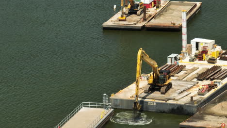 Excavator-At-Work-On-Mississippi-River-Near-US-Lock-And-Dam-No