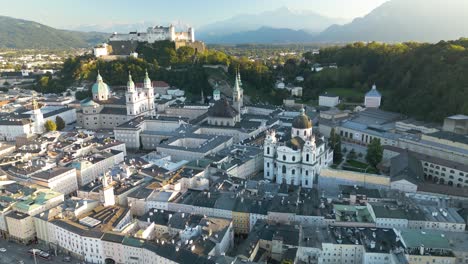 Scenic-Aerial-View-of-Salzburg-Old-Town-on-Beautiful-Summer-Day