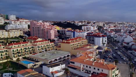 Drone-shot-over-the-town-of-Ericeira,-Portugal