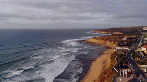 Drone-shot-of-the-coast-by-Ericeira-in-Portugal