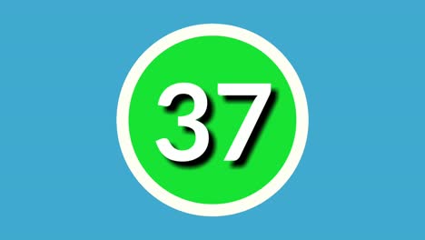 Nummer-37-Siebenunddreißig-Zeichensymbol-Animationsgrafiken-Auf-Grüner-Kugel-Auf-Blauem-Hintergrund,-4K-Cartoon-Videonummer-Für-Videoelemente