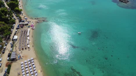 Kalogria-Beach-Aerial-View-of-sandy-paralia-Kalogria-close-to-Nikiti-and-Elia-Nikitis-in-Halkidiki,-Greece