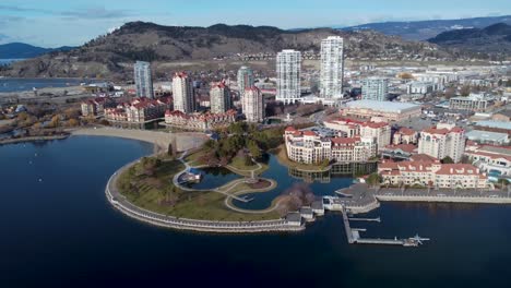 Aerial-Drone-Shot-of-the-Beautiful-of-City-Kelowna-British-Columbia