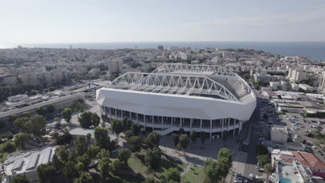 Raw-file---parallax-around-Bloomfield-Stadium-in-Jaffa-Tel-Aviv,-it's-a-football-stadium-with-a-capacity-of-29,400-seats