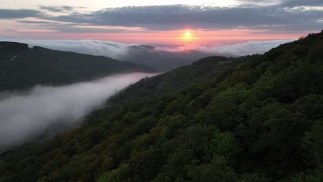 aerial-fast-pullout-from-sunrise-near-boone-and-blowing-rock-nc,-north-carolina