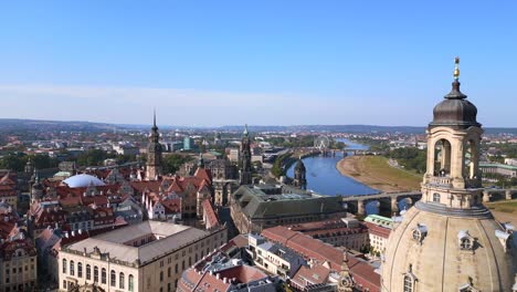 Perfect-aerial-top-view-flight
Dresden-city-Women-church-Frauenkirche-City-town-Germany,-summer-sunny-blue-sky-day-23