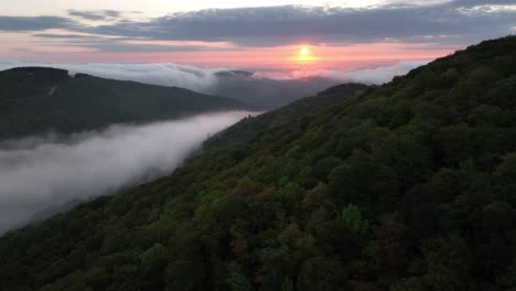 aerial-over-ridgetop-at-sunrise-in-appalachia-between-boone-and-blowing-rock-nc,-north-carolina