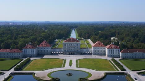 Unbelievable-aerial-top-view-flight-Castle-Nymphenburg-Palace-landscape-City-town-Munich-Germany-Bavarian,-summer-sunny-blue-sky-day-23