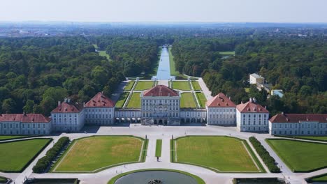Gorgeous-aerial-top-view-flight-Castle-Nymphenburg-Palace-landscape-City-town-Munich-Germany-Bavarian,-summer-sunny-blue-sky-day-23