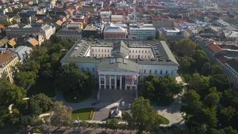 Cinematic-Aerial-Shot-Above-Hungarian-National-Museum-in-Budapest