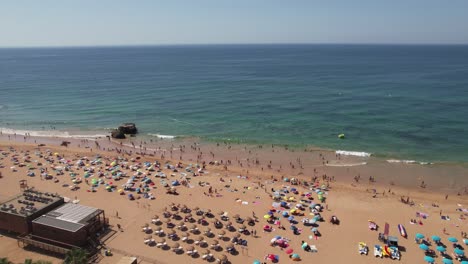 Aerial-footage-of-the-beautiful-beach-front-of-Albufeira-in-Portugal