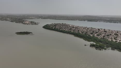 Panorama-drone-shootage-of-the-lake-botar-in-Sanghar-showing-the-beautiful-landscape-and-nature