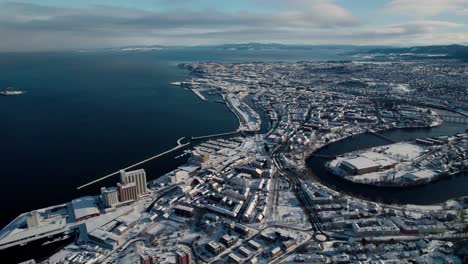 Drone-Aerial-View-of-Trondheim,-Norway