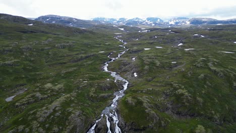 Dramatic-Nature-Landscape-in-Norway,-Hallingskarvet-National-Park,-Viken---Aerial