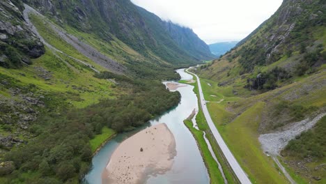 Stardalselva-Valley-in-Vestland,-Norway---Aerial