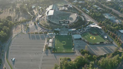Satellite-overhead-drone-view-of-Autzen-Stadium-in-Eugene,-Oregon